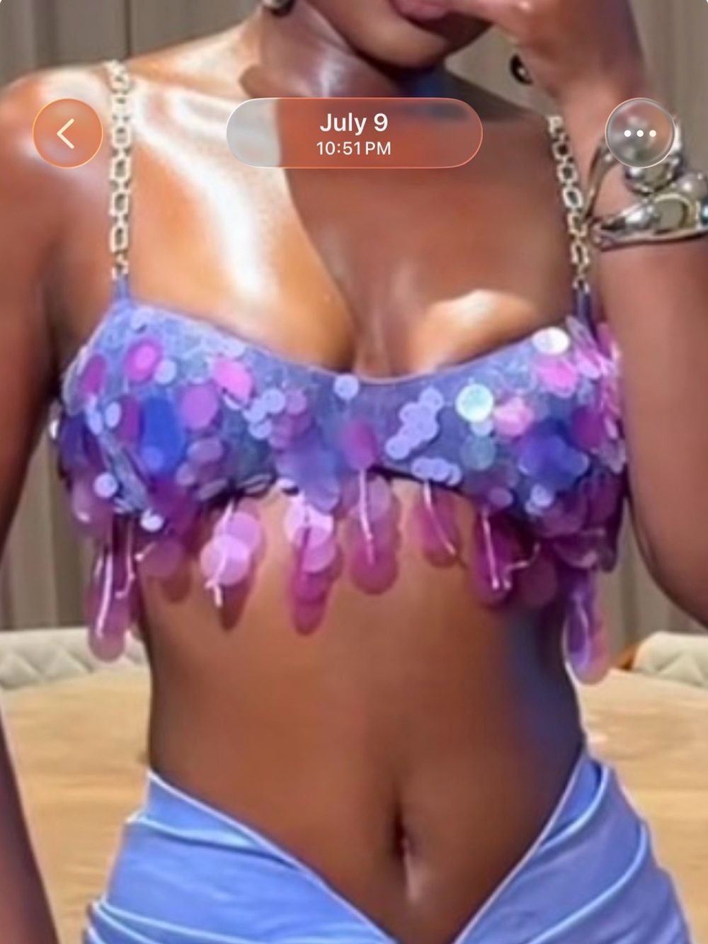 Naked wardrobe Sequin Fringe Bralette Top in Purple